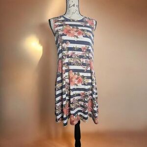 Fortune Ivy Blue Stripe and Flower Dress | Women's Size Medium